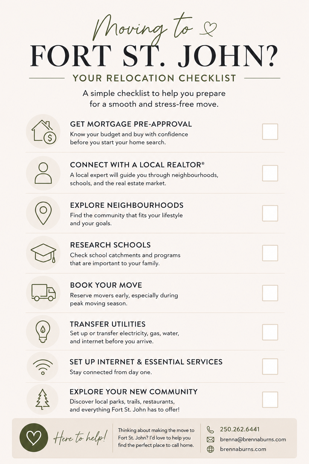 FORT ST JOHN, BC MOVING CHECKLIST